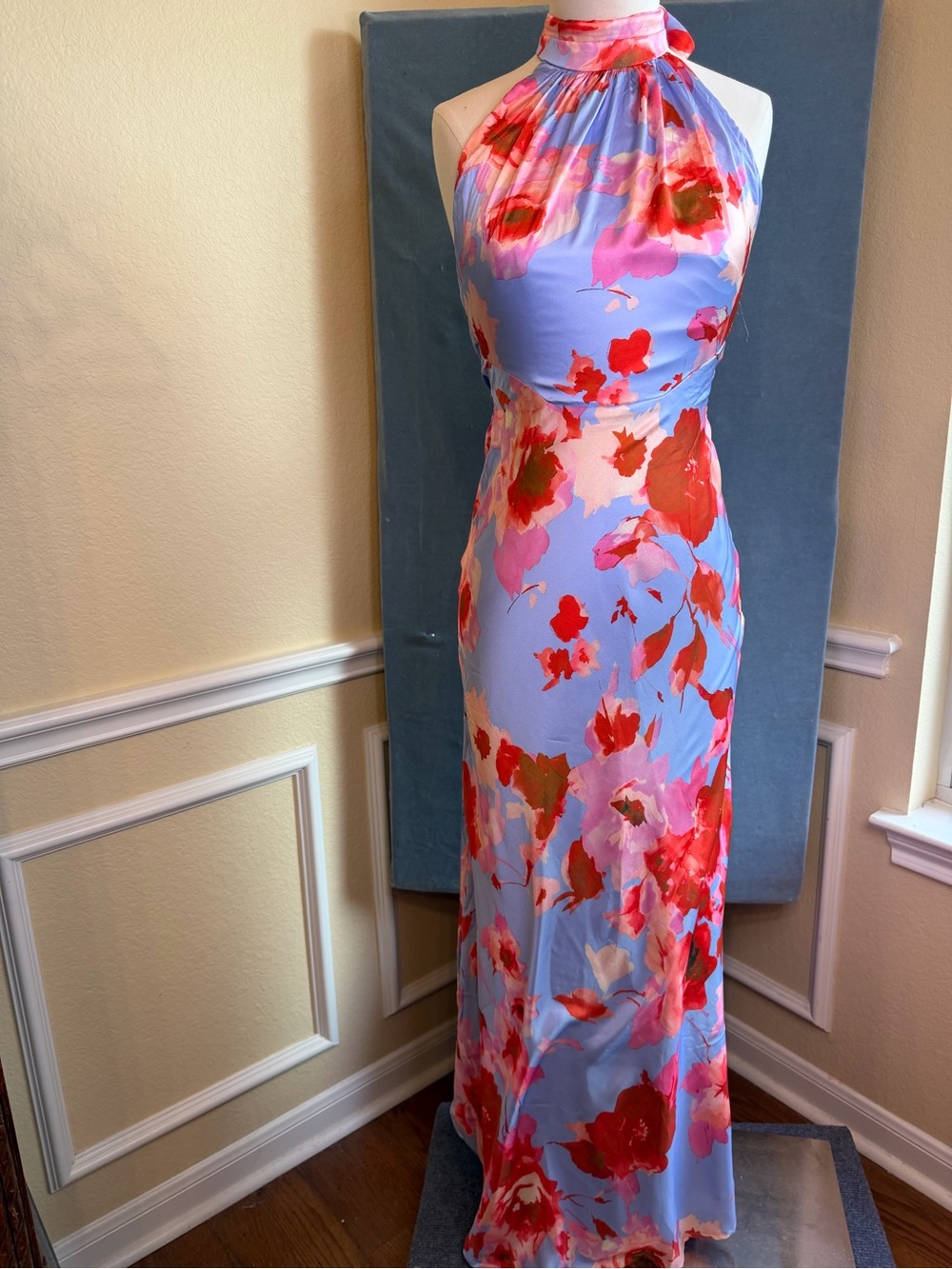 Here Comes The Sun Brand Floral Halter Maxi Dress in Lavender/Red Size 0